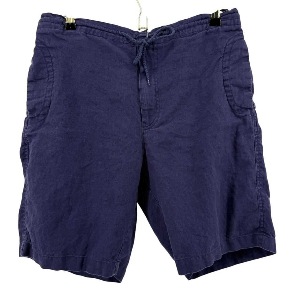 Neiman Marcus Mens Navy Blue Linen Blend Drawstring Shorts Size Large 9" Casual